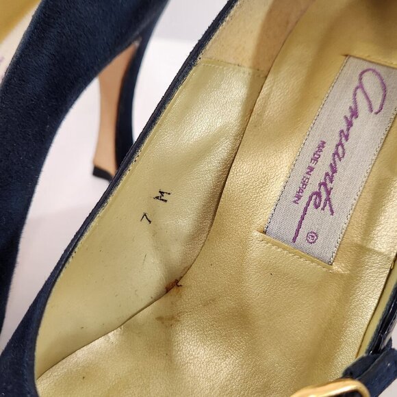 Amante Spain Dark Blue Suede Leather Heel Womens 7M Used With Shoe Bag - Picture 4 of 12